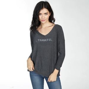 Good hYOUman Romy V Neck Long Sleeve Tee "Thankful" - O/S
